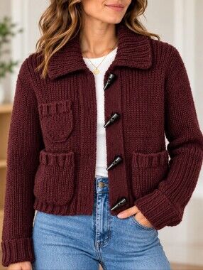 Zara Deep Burgundy Fall Toggle Jacket 100% Wool NWT